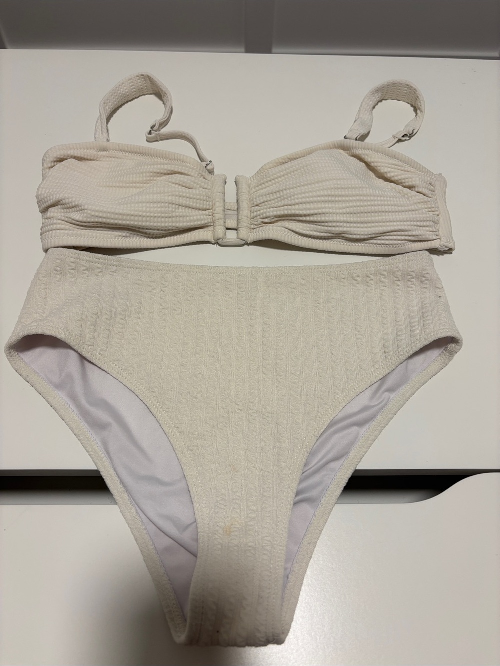H&M Cream Ribbed Bikini Set